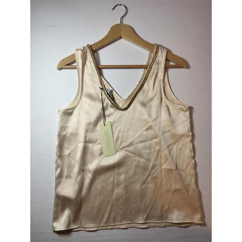 Rachel Zoe Women's Champagne Ivory Satin Sleeveless Button Front Blouse  Size XS